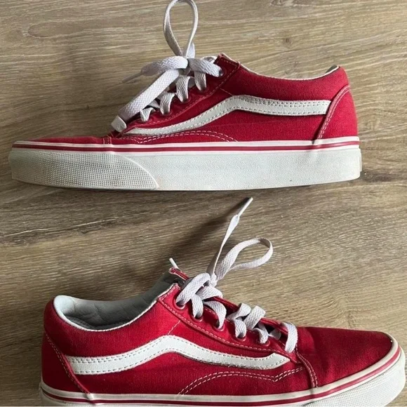 Red and White Vans Sneakers - Picture 2 of 3